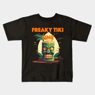 Tiki Drink - Freaky Tiki Time (Orange Lettering) Kids T-Shirt